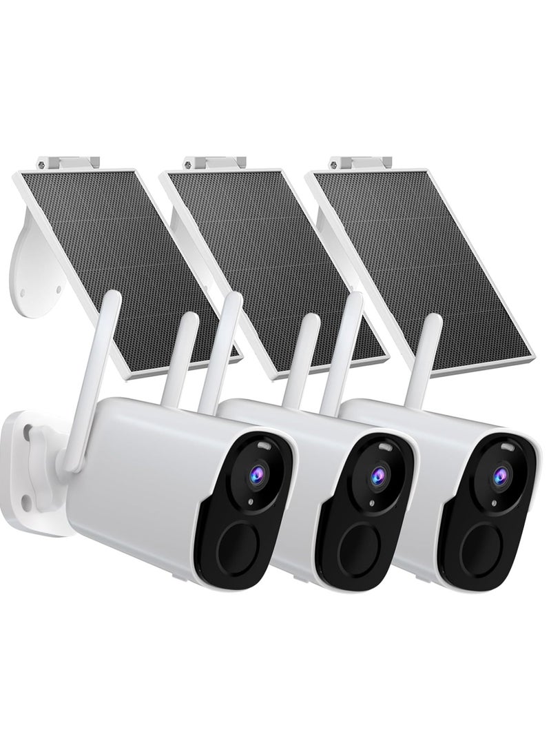 كاميرات مراقبة لاسلكية بالطاقة الشمسية (3 قطع) – بدقة 2K، تعمل بالبطارية، رؤية ليلية ملونة، مقاومة للماء IP66، صوت ثنائي الاتجاه، كشف حركة، زاوية 120 درجة - Image 1