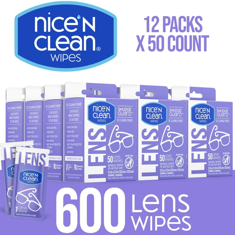Nice 'N Clean Nice 'N CLEAN SmudgeGuard Lens Wipes (600 Total Wipes) | Individually-Wrapped, Pre-Moistened, Ammonia-Free Lenses Wipes | Lens Cleaning Wipes for Eyeglasses, Camera Lens, Goggles, Sunglasses  - Image 2
