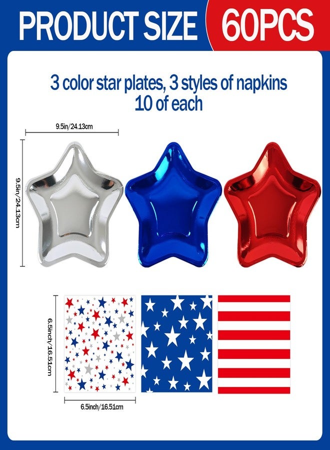 HFBOBP 60Pcs 4th of July Plates and Napkins Patriotic Decorations, 9.5inch Disposable Red White Blue Star Paper Dessert Plates American Flag Luncheon Cocktail Napkins Party Supplies for 250th Anniversary - Image 3