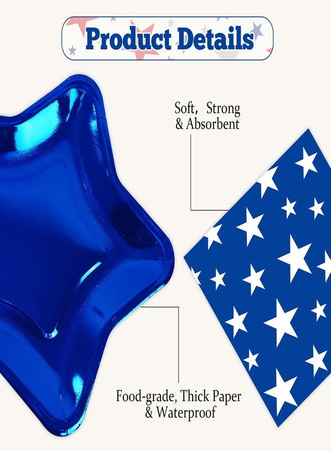 HFBOBP 60Pcs 4th of July Plates and Napkins Patriotic Decorations, 9.5inch Disposable Red White Blue Star Paper Dessert Plates American Flag Luncheon Cocktail Napkins Party Supplies for 250th Anniversary - Image 4