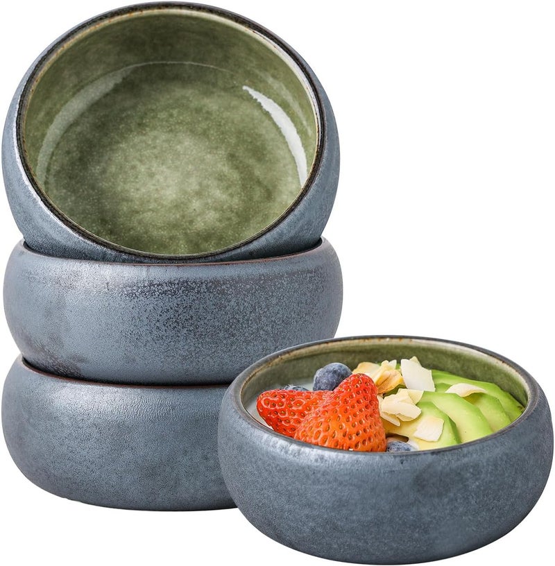 Uaral Black Small Dipping Bowls Set  8 Ounces TwoTone Color Porcelain Flat and Shallow  Set of 4 45 Inch Black Texture  Green - Image 1