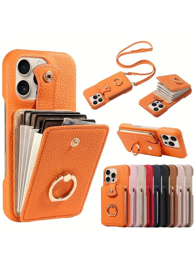 Khaki Accordion Flip Cover with Ring Holder Crossbody Strap for Galaxy A05s Protective Phone Case - Image 1