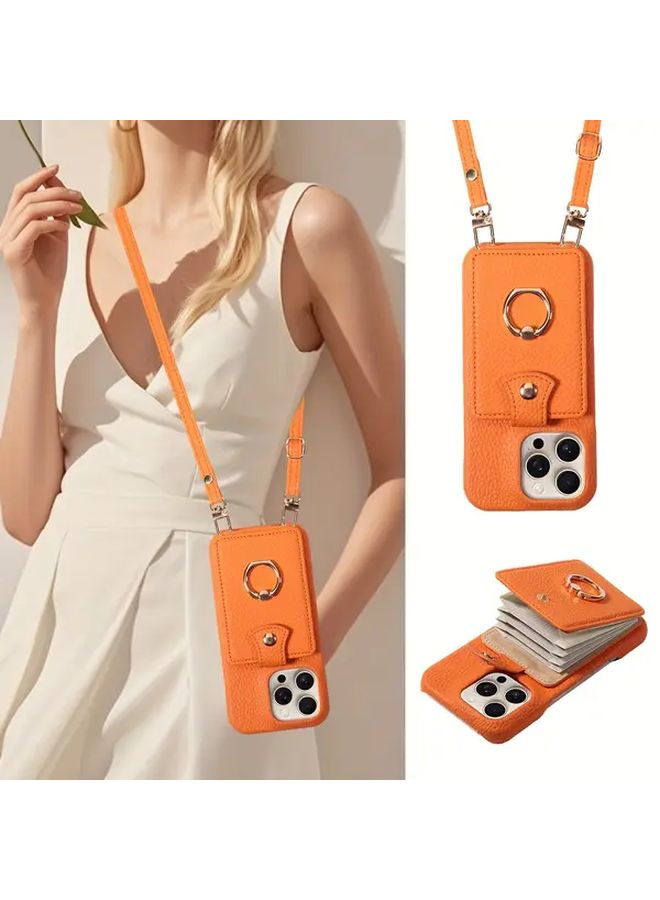 Khaki Accordion Flip Cover with Ring Holder Crossbody Strap for Galaxy A05s Protective Phone Case - Image 3