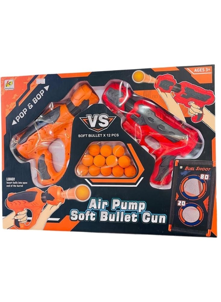 VS Air Pump Soft Bullet Gun Set in Red & Orange – Dual Toy Blasters with Foam Balls & Target Board for Kids - Image 1