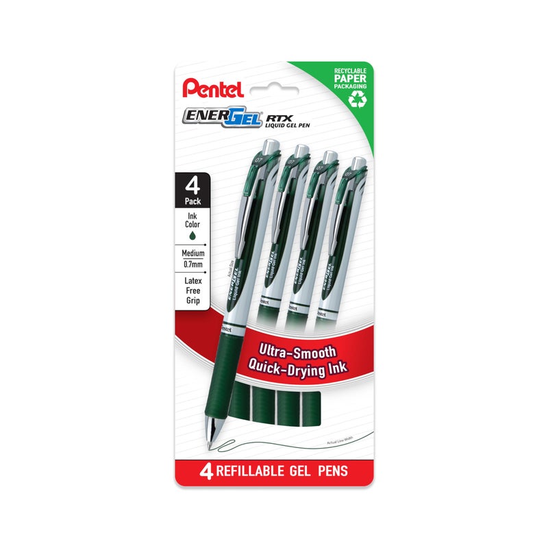 Pentel EnerGel RTX Liquid Gel Pens, Medium (0.7mm), Forest Green Ink, 4-pk (BL77PF4D3) - Image 1