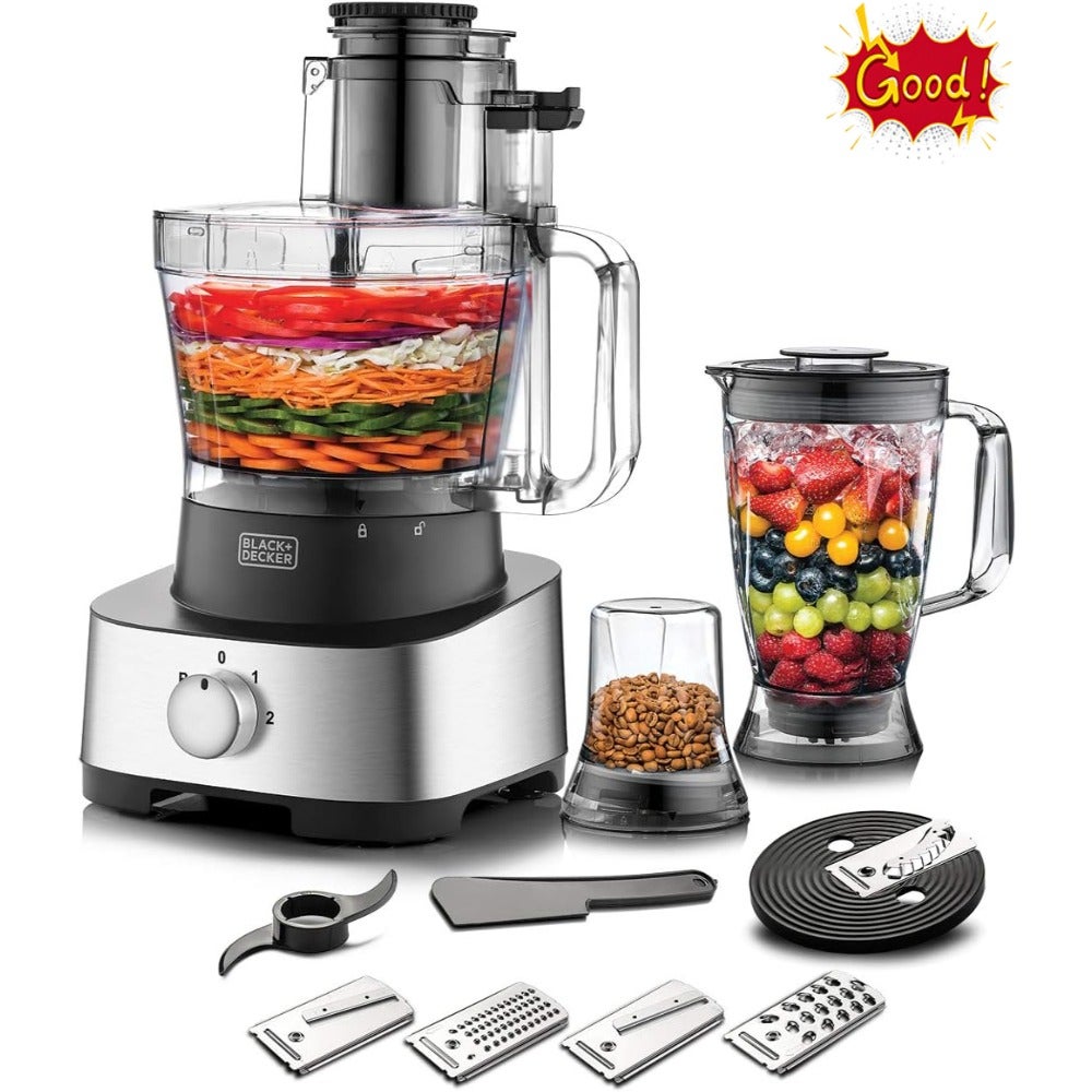Black and Decker 600W 1.5L 4in1 Food Processor, Blender Jar And Grinder Chopper Shredder Plus 31 Extra Functions, For Easy Meal Preparations FX1050-B5 2 Years Warranty
