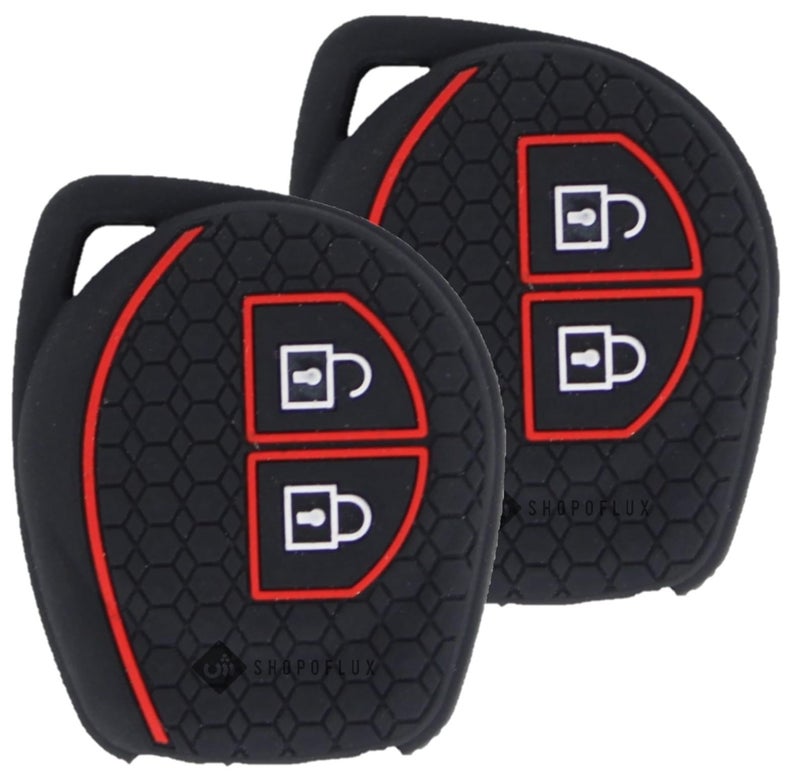 Shopoflux® Silicone Key Cover Compitable with Swift | Wagonr | Celerio | Swift Dzire | Alto | Fronx | Breza | S Presso | Ignis 2 Button Remote Key (Black) (2) - Image 1