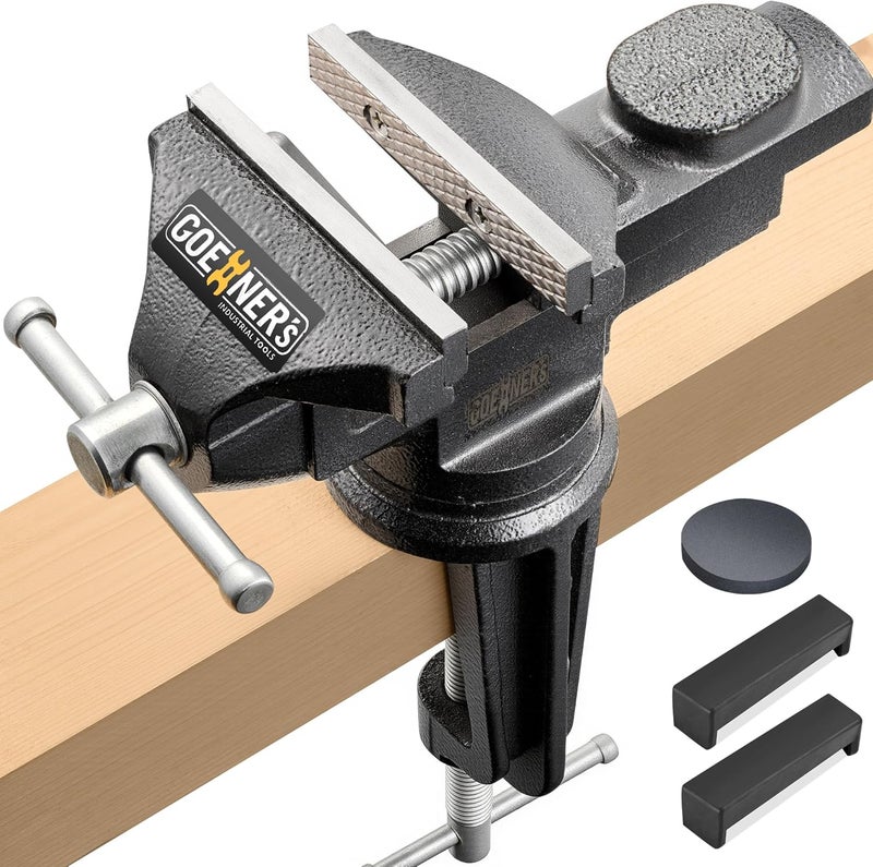 STEINBRÃœCKE Table Vise or Bench Vise 3.2 Inch, 360° Swivel Clamp-On Vise Portable Home Vice with Large Anvil for Woodworking, Cutting Conduit, Drilling, Metalworking - Image 1