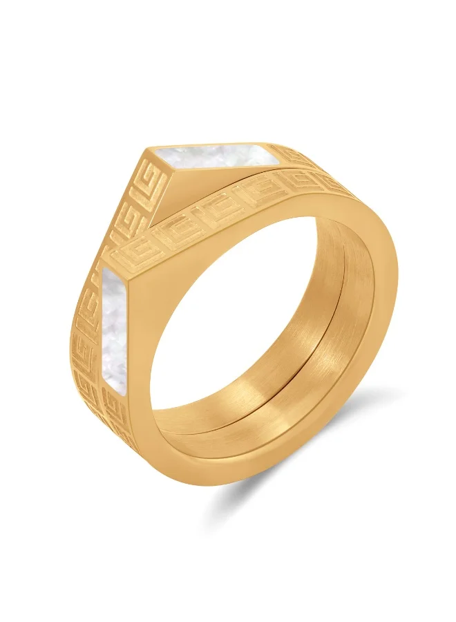 غاي لاروش Audrey Gold-Plated Ring with Mother of Pearl – Size 56