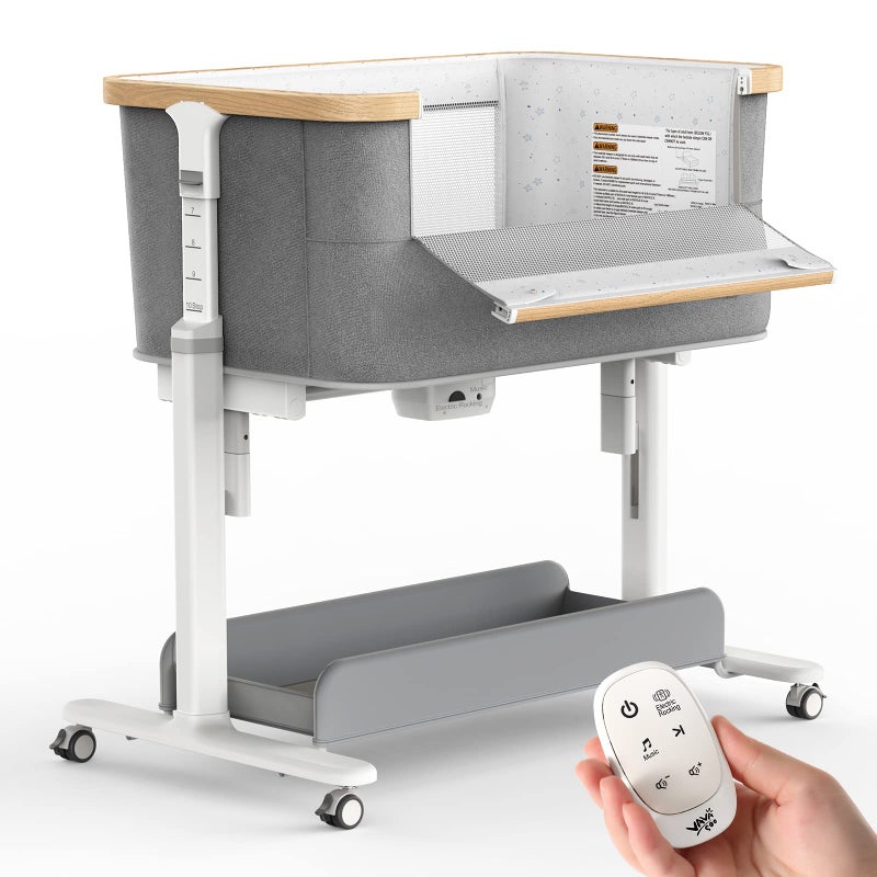 VaVaSoo VaVaSoo Rocking Bassinet for Baby Electric Automatic Bedside Sleeper Rocks Itself 3 Speed Auto Rolling Newborn Cradle 5 Height Adjustable with Music Wheels Storage Dark Grey