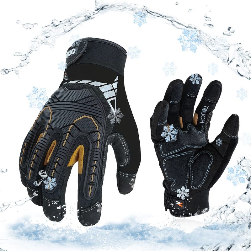 Vgo... Vgo 1 Pair Winter Mechanic Work Gloves, 0°C/32°F Coldproof Waterproof Impact Gloves, Heavy-Duty, Anti-Vibration (Size L, Black, SL8849FW) - Image 1