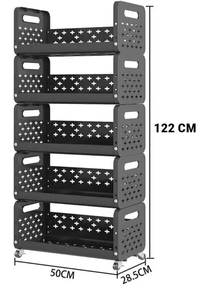 DmarQa Kitchen Storage Rack with Lockable Wheels, Plastic Organiser, Space-Saving, for Fruits, Snacks, Appliances, Kitchen, Pantry, Laundry, or Office  (5 TIER) - Image 5