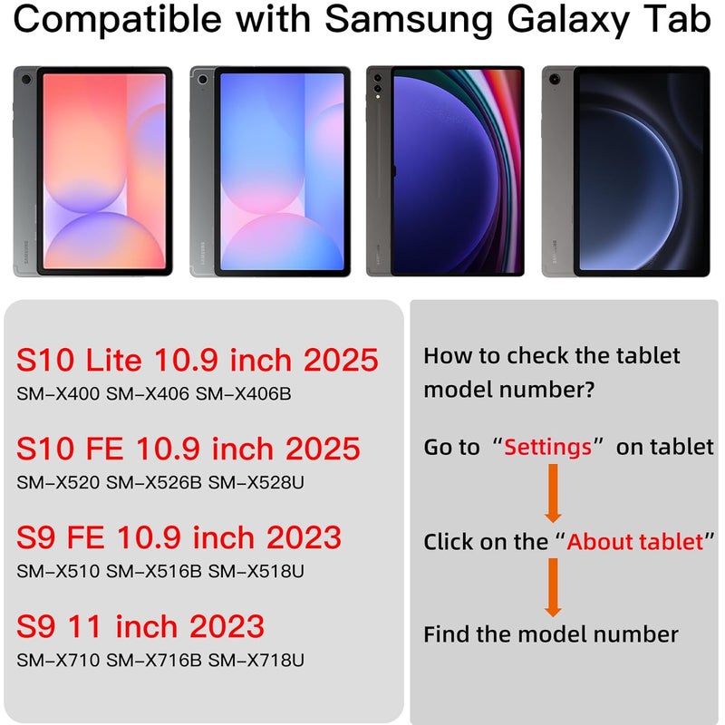 JUQITECH Slim Soft Backlit Keyboard Case for Samsung Galaxy Tab S9 FE 5G 10.9" & 11" with Multi-Angle Stand, S Pen Holder & Support - Image 2