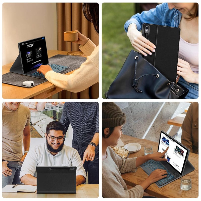 JUQITECH Slim Soft Backlit Keyboard Case for Samsung Galaxy Tab S9 FE 5G 10.9" & 11" with Multi-Angle Stand, S Pen Holder & Support - Image 4