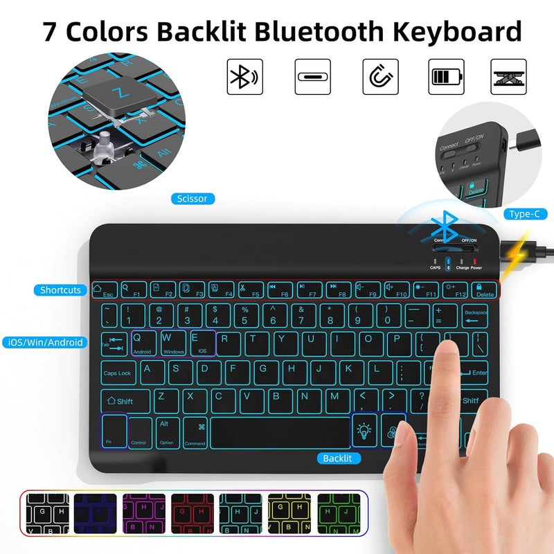 JUQITECH Slim Soft Backlit Keyboard Case for Samsung Galaxy Tab S9 FE 5G 10.9" & 11" with Multi-Angle Stand, S Pen Holder & Support - Image 5