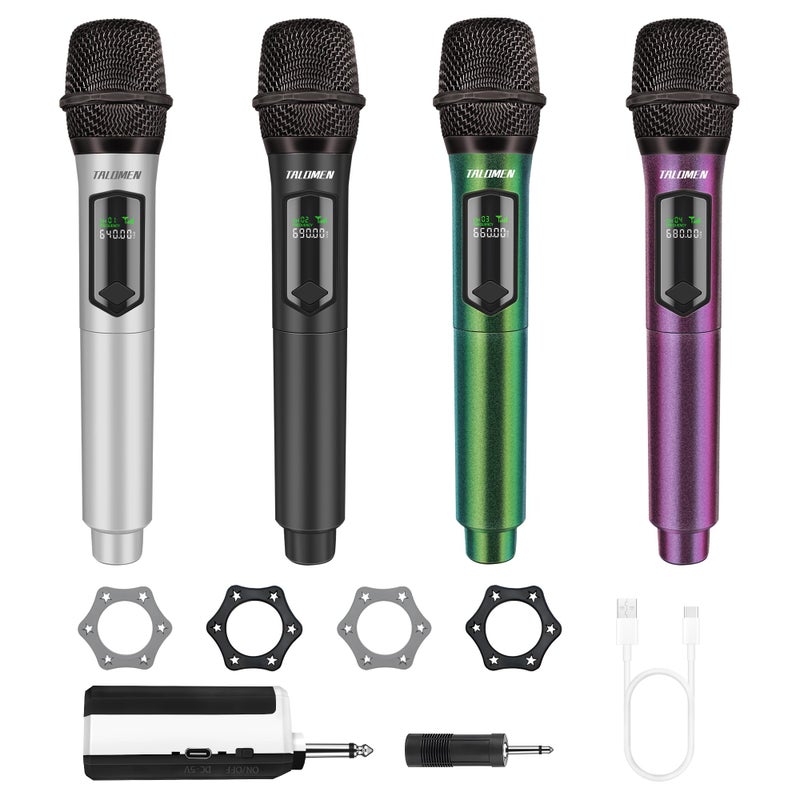talomen Wireless Microphone Set for Singing, 2.4GHz Rechargeable Handheld Microphones System with Receiver(160 Ft), 4 Pack Cordless Dynamic Mic for Speech & Events, Karaoke Machine, Speaker, PartyBox - Image 1