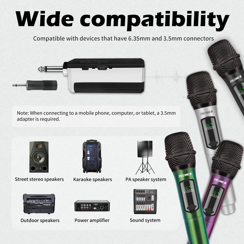 talomen Wireless Microphone Set for Singing, 2.4GHz Rechargeable Handheld Microphones System with Receiver(160 Ft), 4 Pack Cordless Dynamic Mic for Speech & Events, Karaoke Machine, Speaker, PartyBox - Image 4