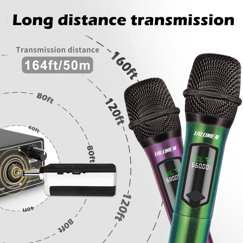 talomen Wireless Microphone Set for Singing, 2.4GHz Rechargeable Handheld Microphones System with Receiver(160 Ft), 4 Pack Cordless Dynamic Mic for Speech & Events, Karaoke Machine, Speaker, PartyBox - Image 5
