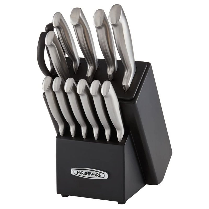 Farberware SelfSharpening 13Piece Knife Block Set with EdgeKeeper Technology High CarbonStainless Steel Kitchen Knives RazorSharp Knife Set with Wood Block Black