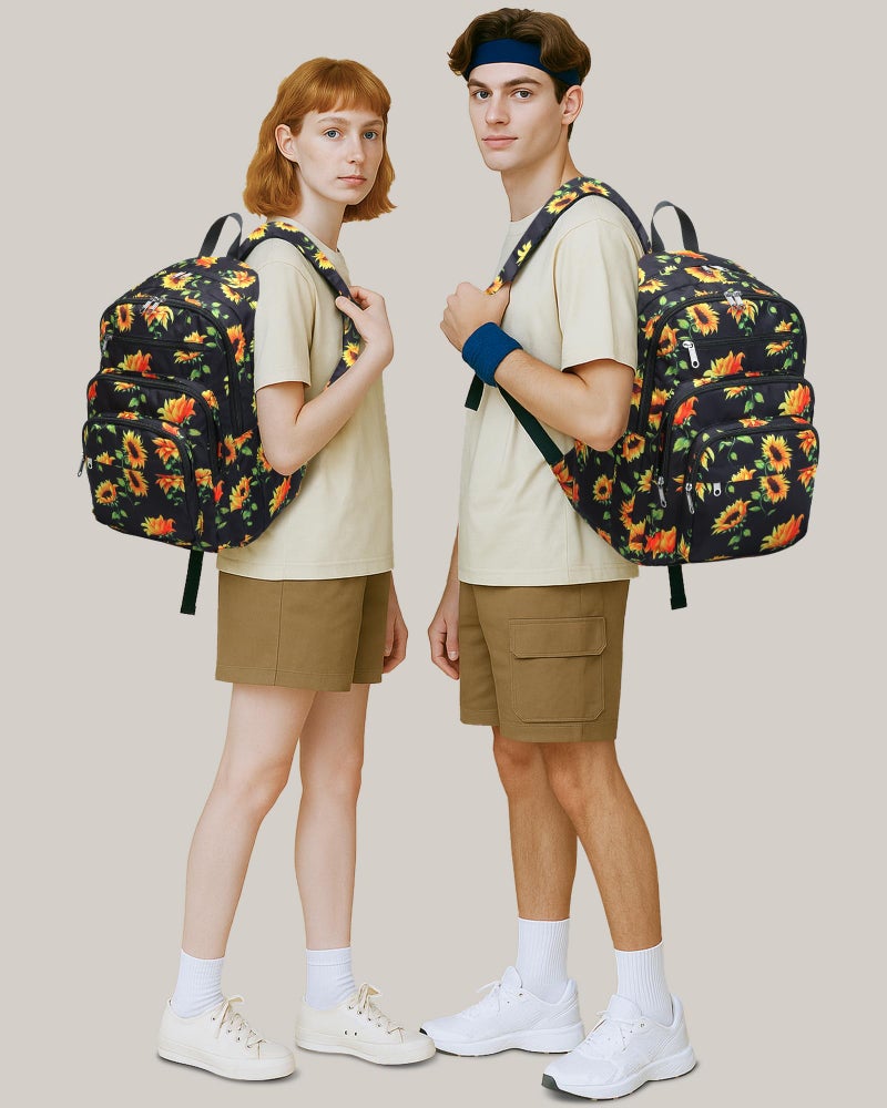 FOKDUVB Backpack for Middle High School Teen Boys Girls Large College Bookbag with Laptop Compartment Back to School Book Bags Mochilas Escolares para NiÃ±os NiÃ±as Adolescentes (Yellow/Black, Floral) - Image 2