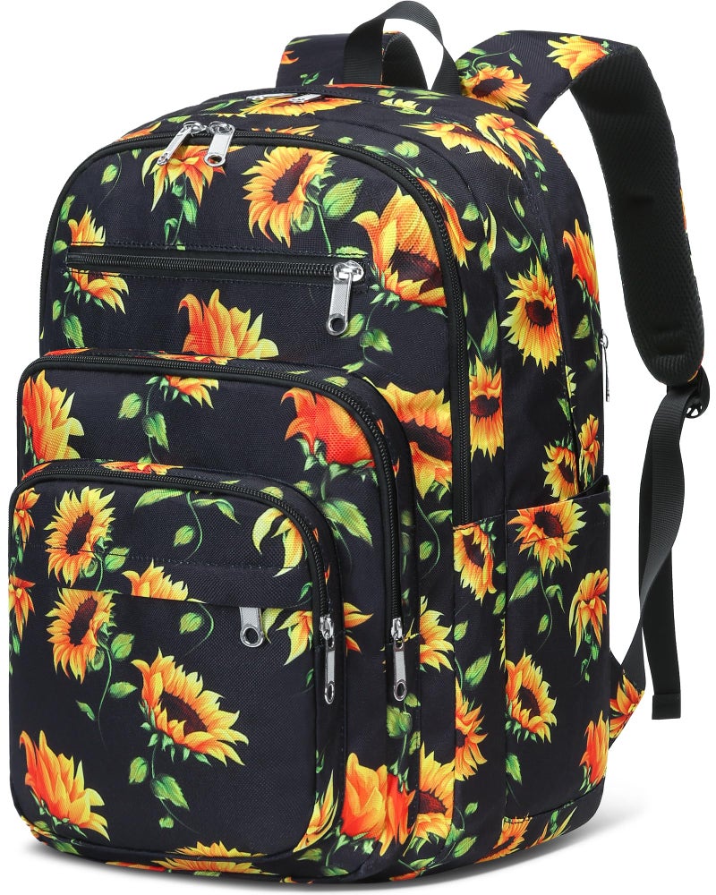 FOKDUVB Backpack for Middle High School Teen Boys Girls Large College Bookbag with Laptop Compartment Back to School Book Bags Mochilas Escolares para NiÃ±os NiÃ±as Adolescentes (Yellow/Black, Floral) - Image 1