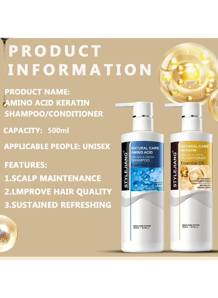 Natural Collagen Shampoo and Conditioner Set: Deeply Repairs and Relieves Frizz: Mild Shampoo 500ml + Conditioner 500ml - Image 3