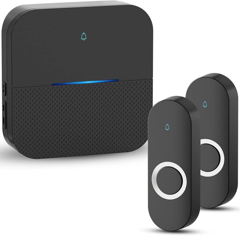 Aida Lighted Wireless Doorbell for Home, Waterproof Battery Doorbell Wireless 1,000ft Range, 5 Volume Levels with 58 Chimes & LED Flash on Receiver (Black, 2 transmitters & 1 Receiver) - Image 1