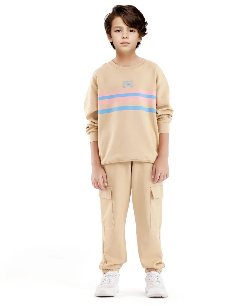 رير ونز Rare Ones Kids Firo Dusky Yellow Cotton Full Sleeve Crew Neck Pigment Print Sweatshirt