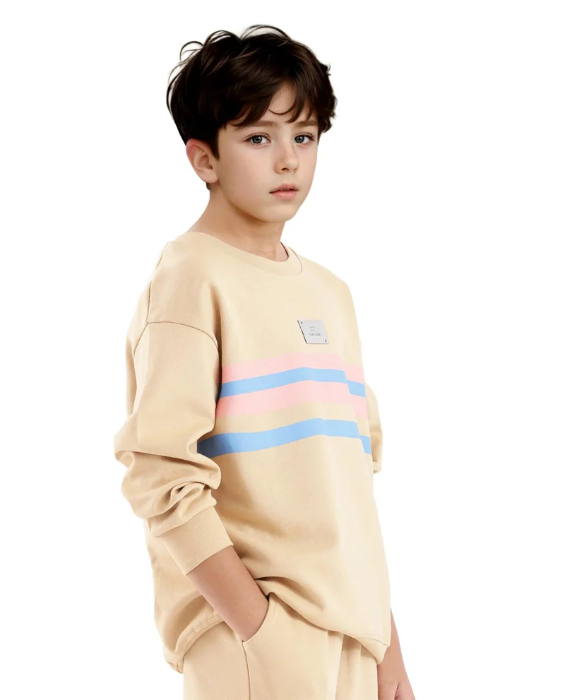 Rare Ones Rare Ones Kids Firo Dusky Yellow Cotton Full Sleeve Crew Neck Pigment Print Sweatshirt