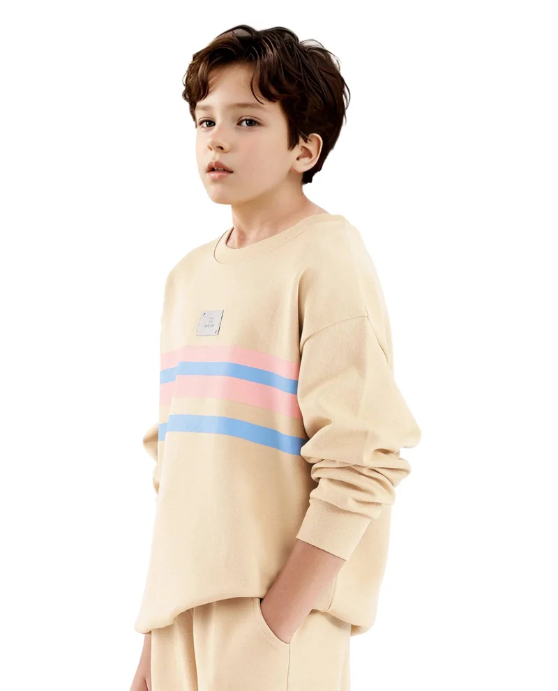 Rare Ones Rare Ones Kids Firo Dusky Yellow Cotton Full Sleeve Crew Neck Pigment Print Sweatshirt
