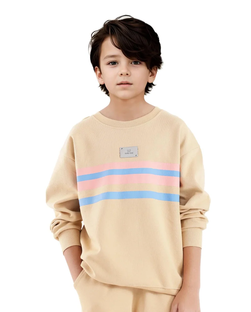 Rare Ones Rare Ones Kids Firo Dusky Yellow Cotton Full Sleeve Crew Neck Pigment Print Sweatshirt