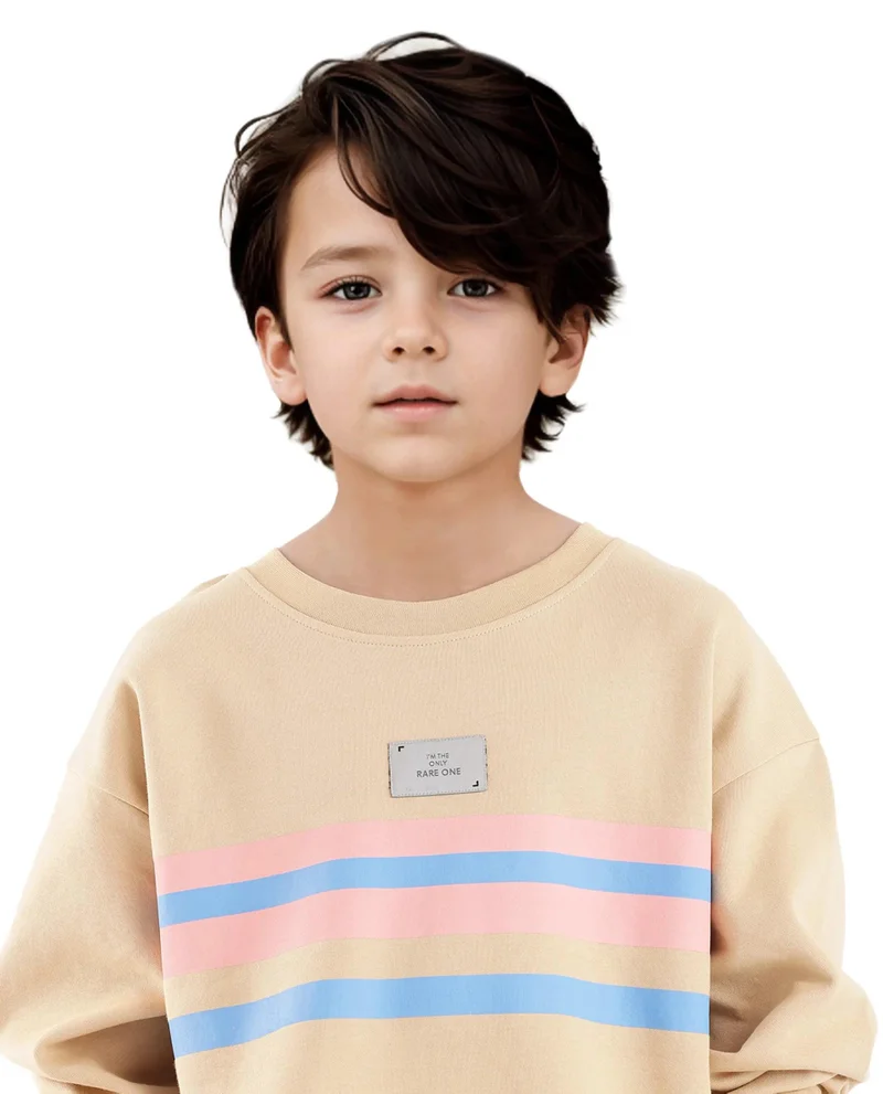 Rare Ones Rare Ones Kids Firo Dusky Yellow Cotton Full Sleeve Crew Neck Pigment Print Sweatshirt
