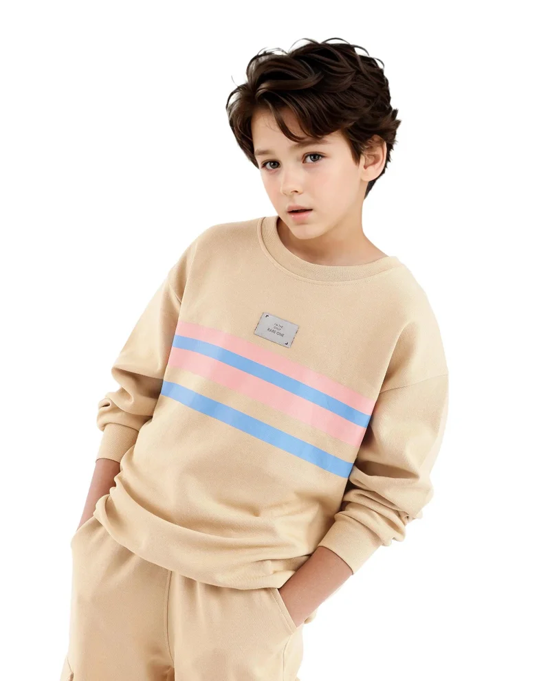 رير ونز Rare Ones Kids Firo Dusky Yellow Cotton Full Sleeve Crew Neck Pigment Print Sweatshirt