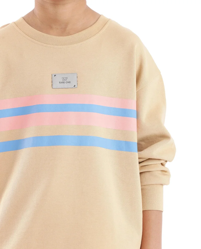 Rare Ones Rare Ones Kids Firo Dusky Yellow Cotton Full Sleeve Crew Neck Pigment Print Sweatshirt