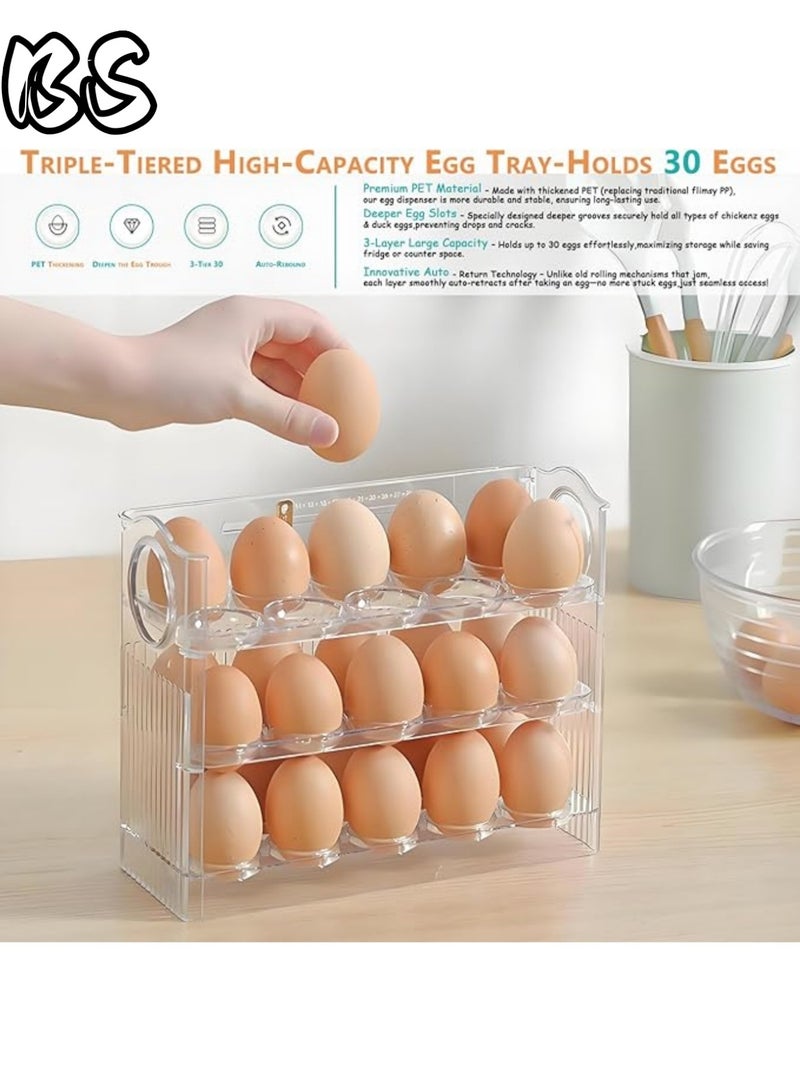 بي إس رف بيض ثلاثي الطبقات قابل للطي للثلاجات | رف بيض أوتوماتيكي جديد تمامًا مزود بنابض | صندوق تخزين بيض موفر للمساحة وذو سعة كبيرة يمكنه حمل 30 بيضة، ومناسب للأبواب الجانبية للثلاجة. - Image 4