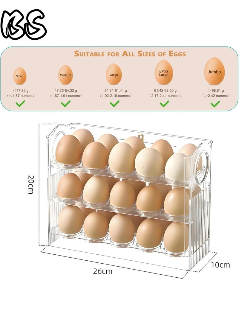 بي إس رف بيض ثلاثي الطبقات قابل للطي للثلاجات | رف بيض أوتوماتيكي جديد تمامًا مزود بنابض | صندوق تخزين بيض موفر للمساحة وذو سعة كبيرة يمكنه حمل 30 بيضة، ومناسب للأبواب الجانبية للثلاجة. - Image 1