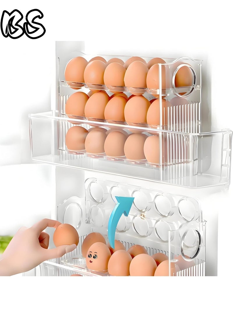 بي إس رف بيض ثلاثي الطبقات قابل للطي للثلاجات | رف بيض أوتوماتيكي جديد تمامًا مزود بنابض | صندوق تخزين بيض موفر للمساحة وذو سعة كبيرة يمكنه حمل 30 بيضة، ومناسب للأبواب الجانبية للثلاجة. - Image 5