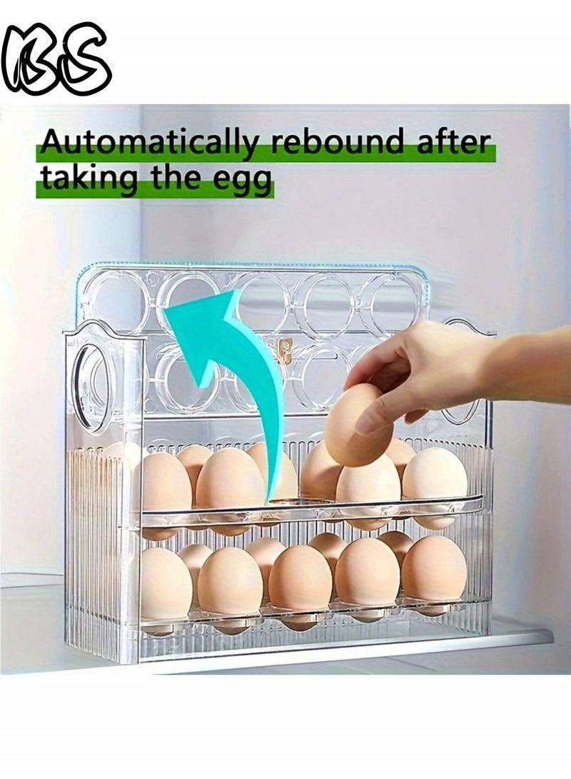بي إس رف بيض ثلاثي الطبقات قابل للطي للثلاجات | رف بيض أوتوماتيكي جديد تمامًا مزود بنابض | صندوق تخزين بيض موفر للمساحة وذو سعة كبيرة يمكنه حمل 30 بيضة، ومناسب للأبواب الجانبية للثلاجة. - Image 1