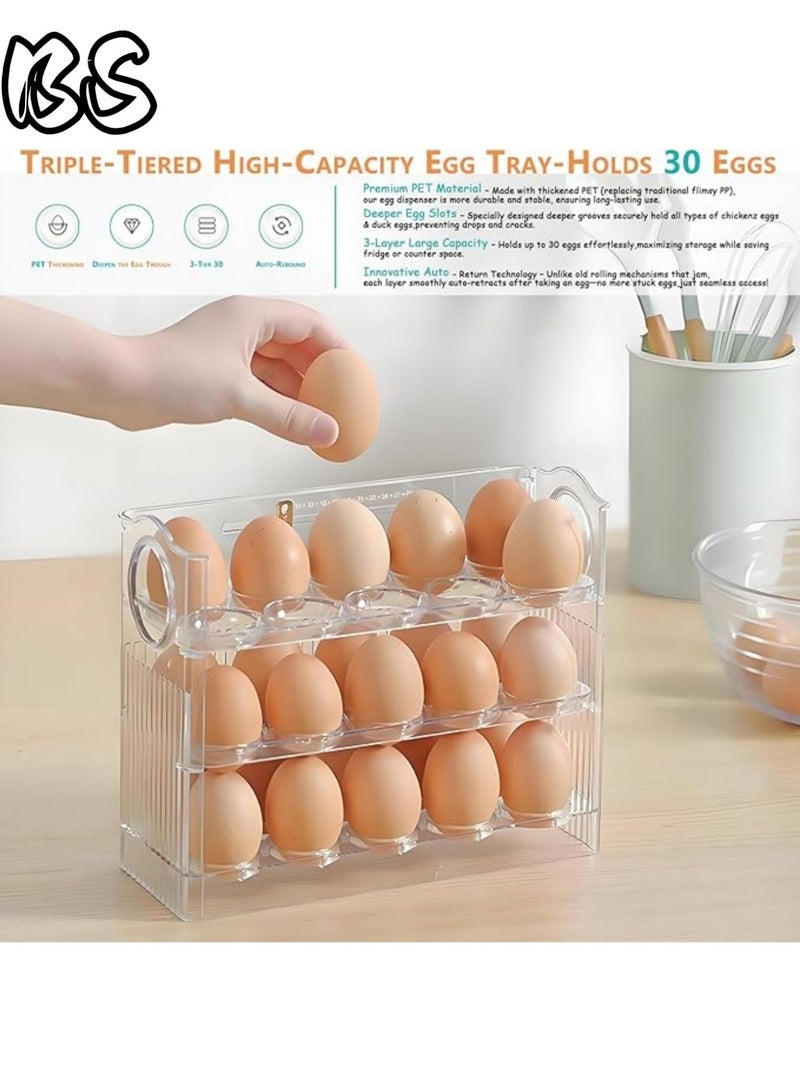 بي إس رف بيض ثلاثي الطبقات قابل للطي للثلاجات | رف بيض أوتوماتيكي جديد تمامًا مزود بنابض | صندوق تخزين بيض موفر للمساحة وذو سعة كبيرة يمكنه حمل 30 بيضة، ومناسب للأبواب الجانبية للثلاجة. - Image 5