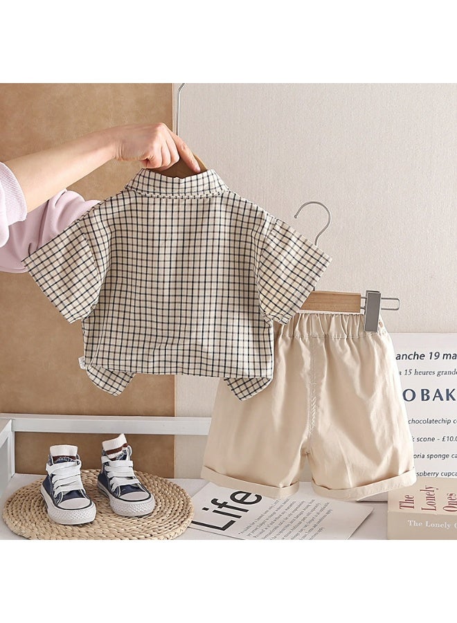 Smarties AE Boys Formal Plaid Shirt & Shorts Set with Bow Tie – Short Sleeve Checked Button-Down Top and Elastic Waist Shorts Outfit for Toddlers Boys 2-3 Years, Casual Party Wear - Image 3