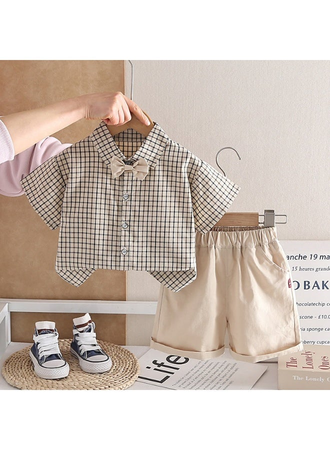 Smarties AE Boys Formal Plaid Shirt & Shorts Set with Bow Tie – Short Sleeve Checked Button-Down Top and Elastic Waist Shorts Outfit for Toddlers Boys 2-3 Years, Casual Party Wear - Image 2