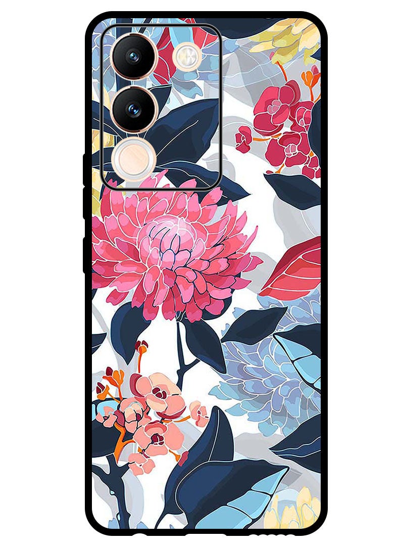 Theodor Protective Case Anti Scratch Shock Proof Bumper Cover For Vivo V29e Pink Flowers Paint - Image 1