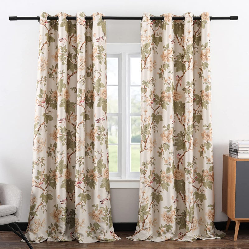 VOGOL Curtains 96 Inches Long Thermal Insulated Print Curtains for BedroomLiving Room Floral Blossoming Room Darkening Long Window Draperies for Kids Room 2 Pieces