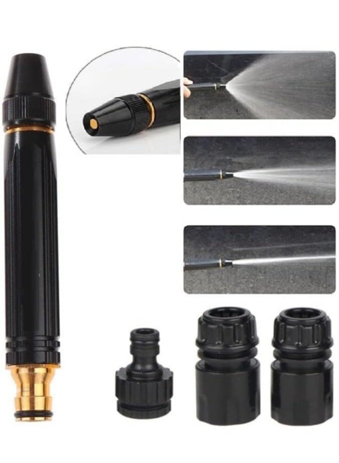 Water Spray Gun Car Wash Nozzle High Pressure Nozzle Spray Water Gun Water Jet Hose Nozzles Pipe For Gardening, Bike Car Wash Garden Watering Tool Black High Pressure Nozzle with 3 Attachment - Image 1