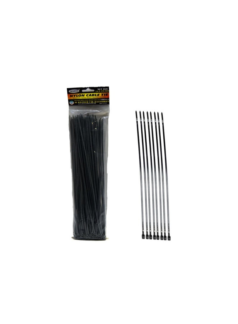 Sports Design Car Zip Ties, 100 Pcs 3.6X370Mm Cable Tie, Adjustable Durable Self Locking Nylon Zip Cable Ties, Black