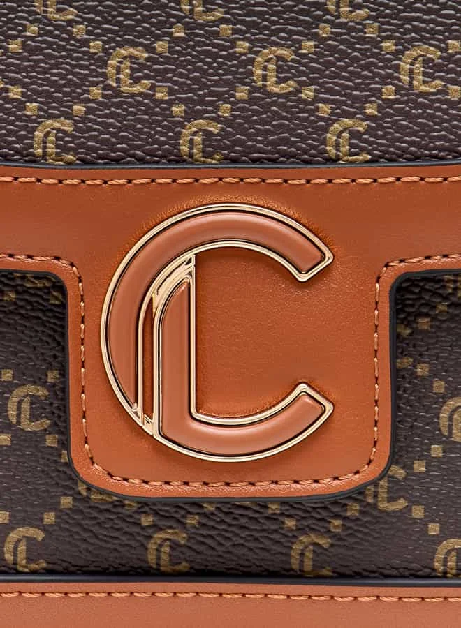 Le Confort Women Monogram Print Crossbody Bag with Flap Closure and Strap