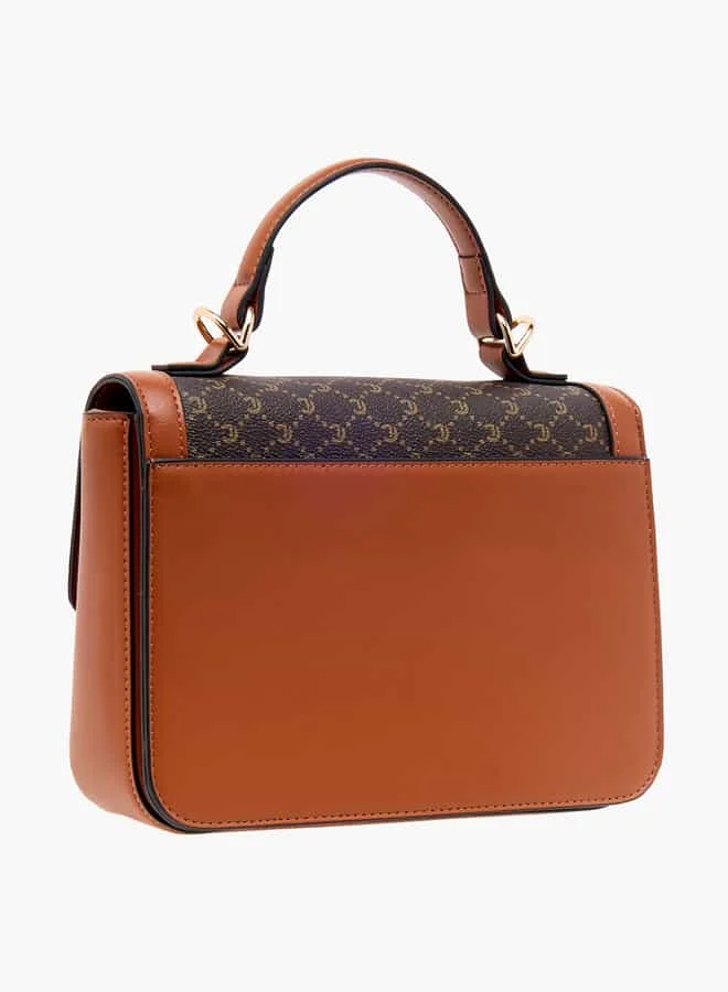 Le Confort Women Monogram Print Crossbody Bag with Flap Closure and Strap