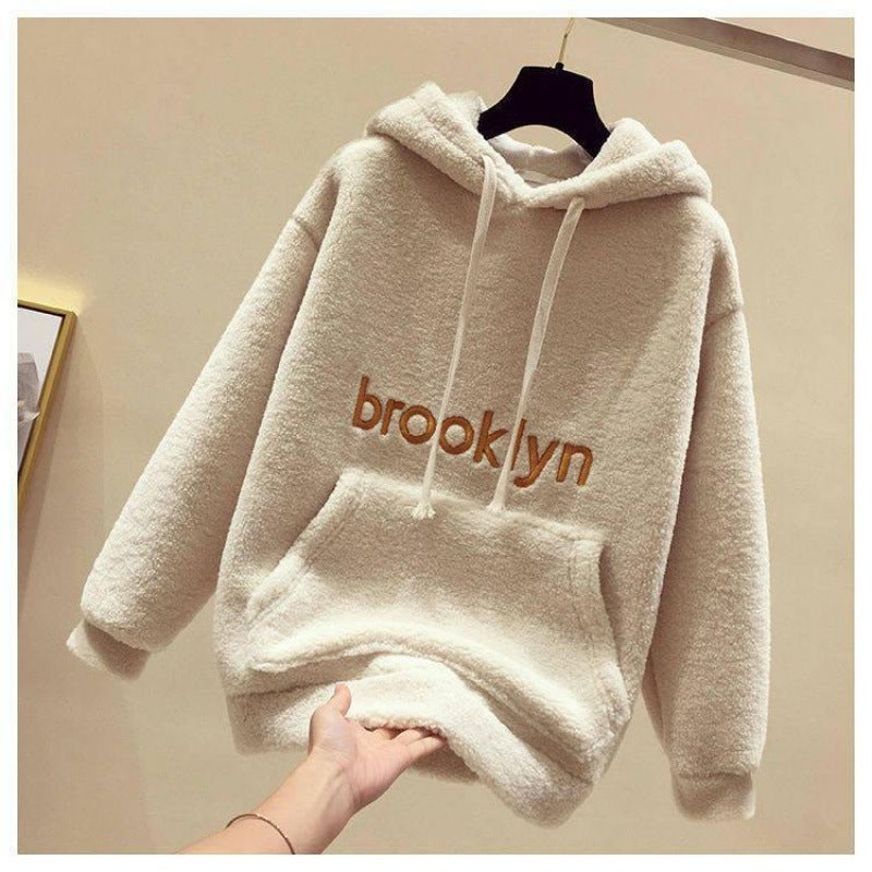 Salt and Sweet Three-piece Set Womens Winter Age-reducing Vest Lamb Wool Sweatshirt Woolen Pants Fashionable suit Gray pants - Image 3