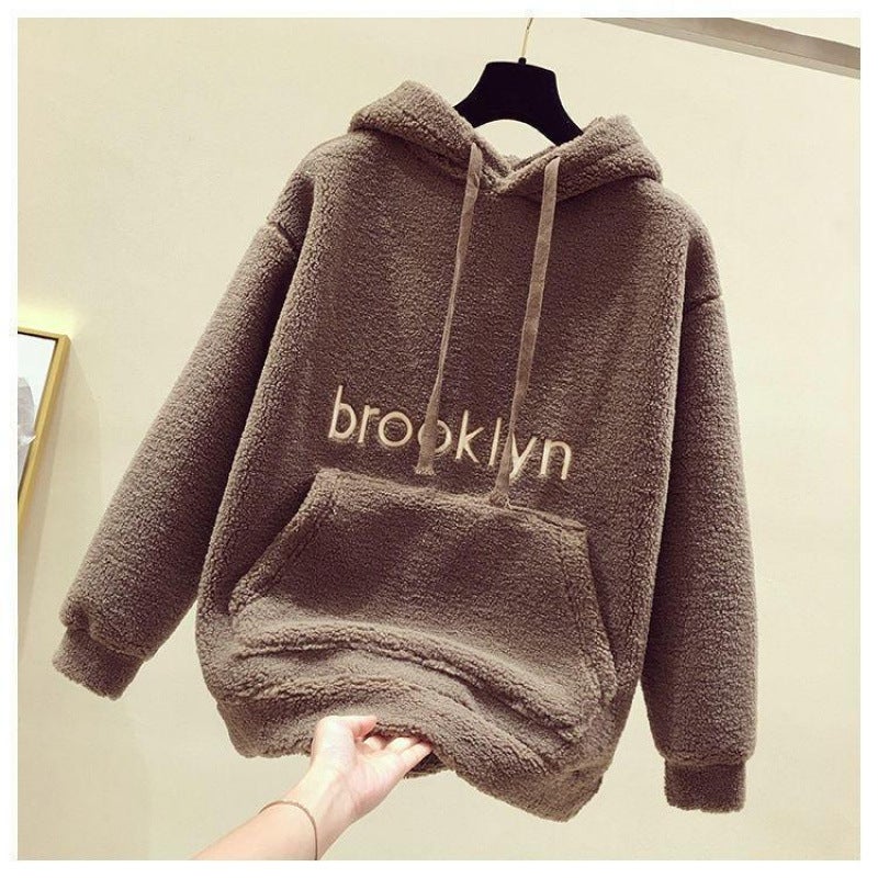 Salt and Sweet Three-piece Set Womens Winter Age-reducing Vest Lamb Wool Sweatshirt Woolen Pants Fashionable suit Gray pants - Image 4