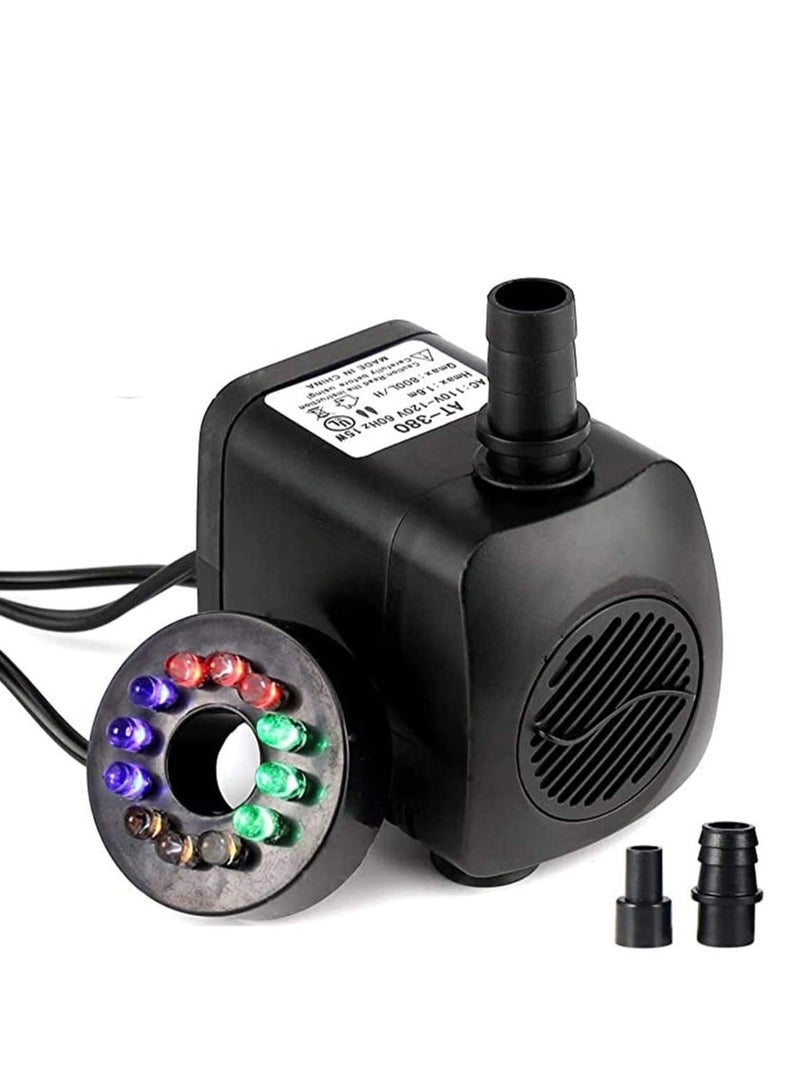 Y&D 15W Micro Submersible Water Pump With 12LED Lights Pumping Filter for Aquarium Rockery Crafts Pond Garden Pool - Image 1